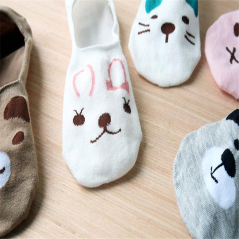 Cotton Cartoon Animal Print Nonslip Liner Socks