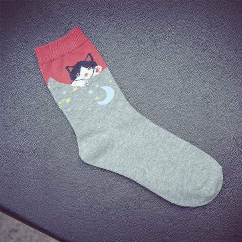 Cute Animal Print Two-Tone Socks