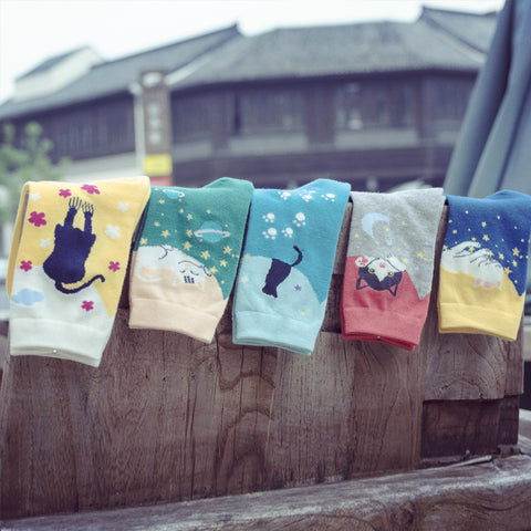 Cute Animal Print Two-Tone Socks